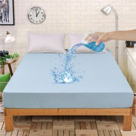 1pc Blue Waterproof Fitted Sheet, Solid Color Brushed Fitted Sheet, Soft Bedding (Color: light blue, size: KING)