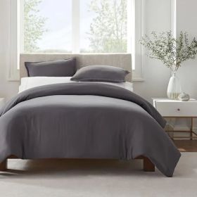 Serta Simply Clean Pleated Duvet cover Queen (Color: Grey, size: QUEEN)