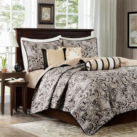 6 Piece Jacquard Quilt Set with Throw Pillows (Color: as Pic)