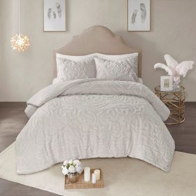 3-Piece Tufted Cotton Chenille Medallion Comforter Set (Color: as Pic)